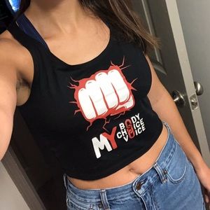 Black crop top. Women rights.